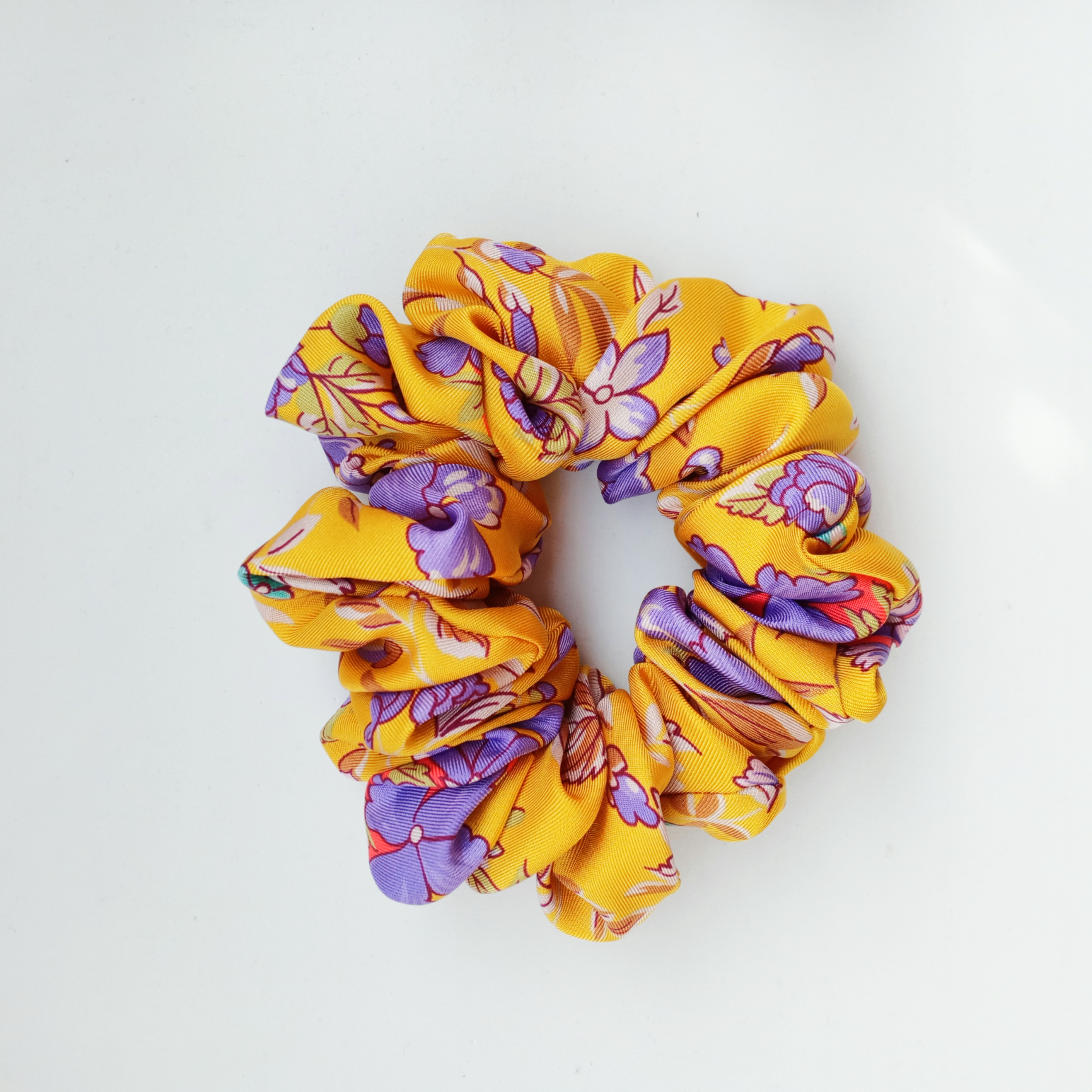 Scrunchies Elastico per capelli misto seta giallo floreale 